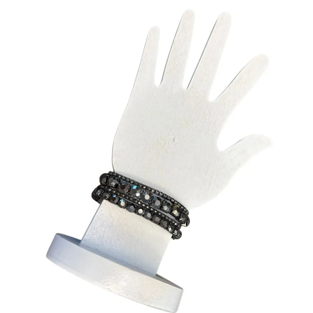 Set of 4 Gunmetal Rhinestone Stretch Bracelets (Fits up to 8”)